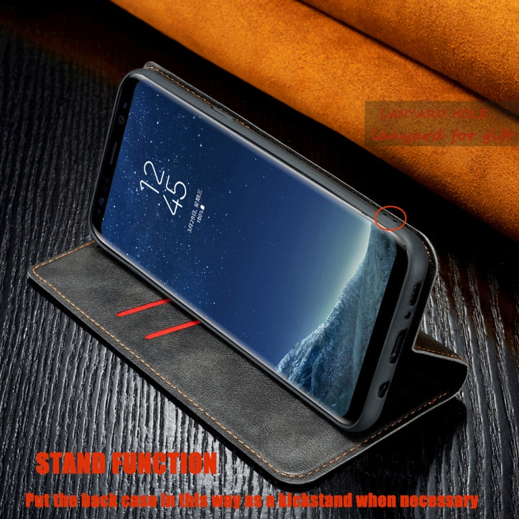 For Galaxy S8 Retro Simple Ultra-thin Magnetic Leather Case with Holder & Card Slots & Lanyard