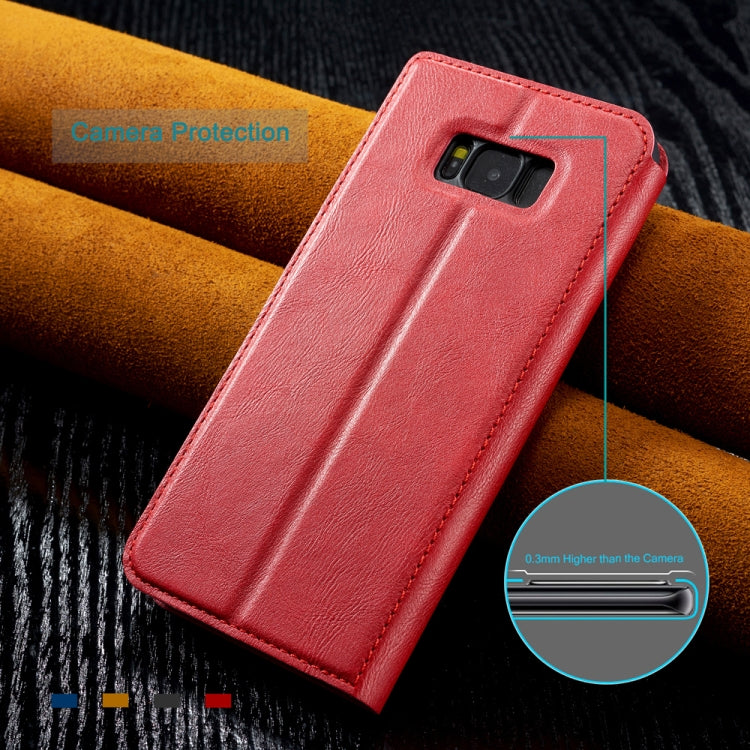 For Galaxy S8 Retro Simple Ultra-thin Magnetic Leather Case with Holder & Card Slots & Lanyard