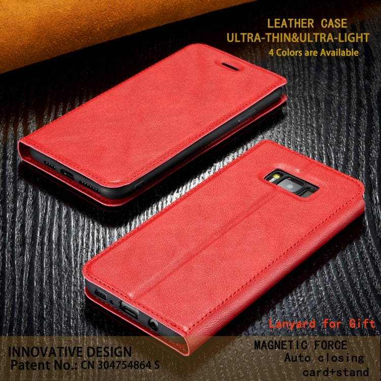 For Galaxy S8 Retro Simple Ultra-thin Magnetic Leather Case with Holder & Card Slots & Lanyard