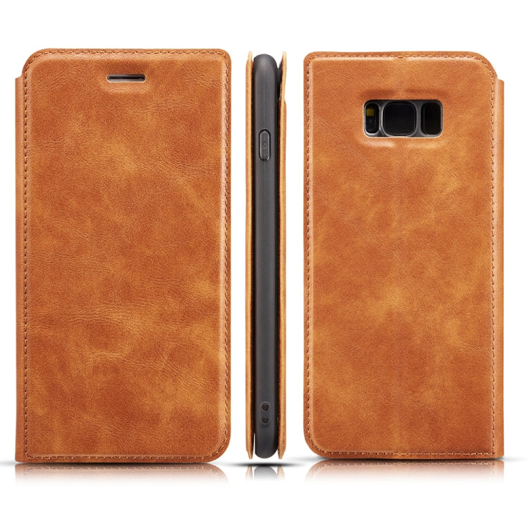 For Galaxy S8 Plus Retro Simple Ultra-thin Magnetic Leather Case with Holder & Card Slots & Lanyard