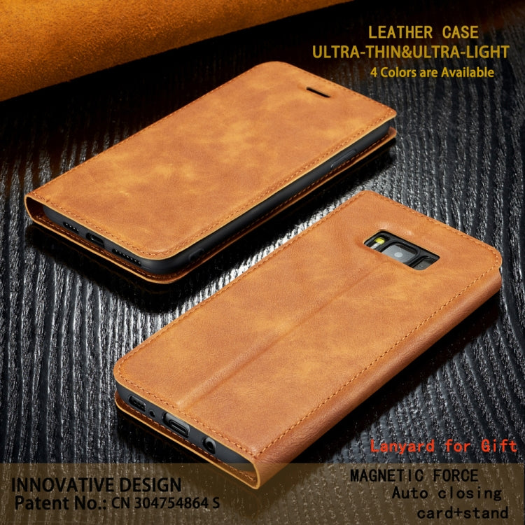 For Galaxy S8 Plus Retro Simple Ultra-thin Magnetic Leather Case with Holder & Card Slots & Lanyard