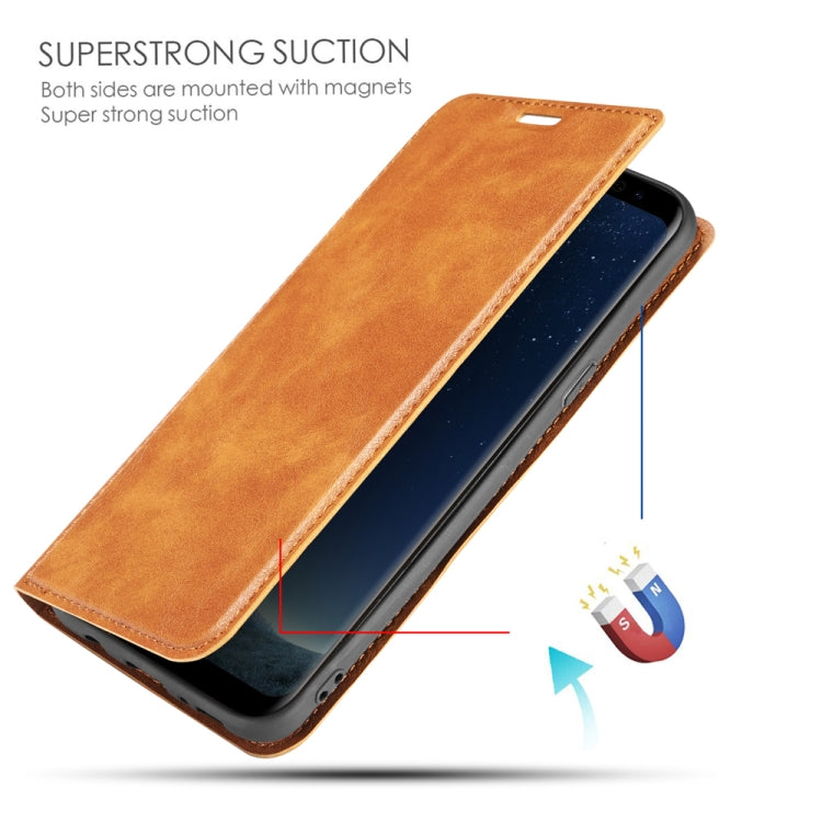 For Galaxy S8 Plus Retro Simple Ultra-thin Magnetic Leather Case with Holder & Card Slots & Lanyard