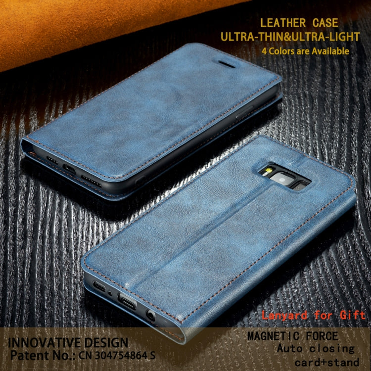 For Galaxy S8 Plus Retro Simple Ultra-thin Magnetic Leather Case with Holder & Card Slots & Lanyard