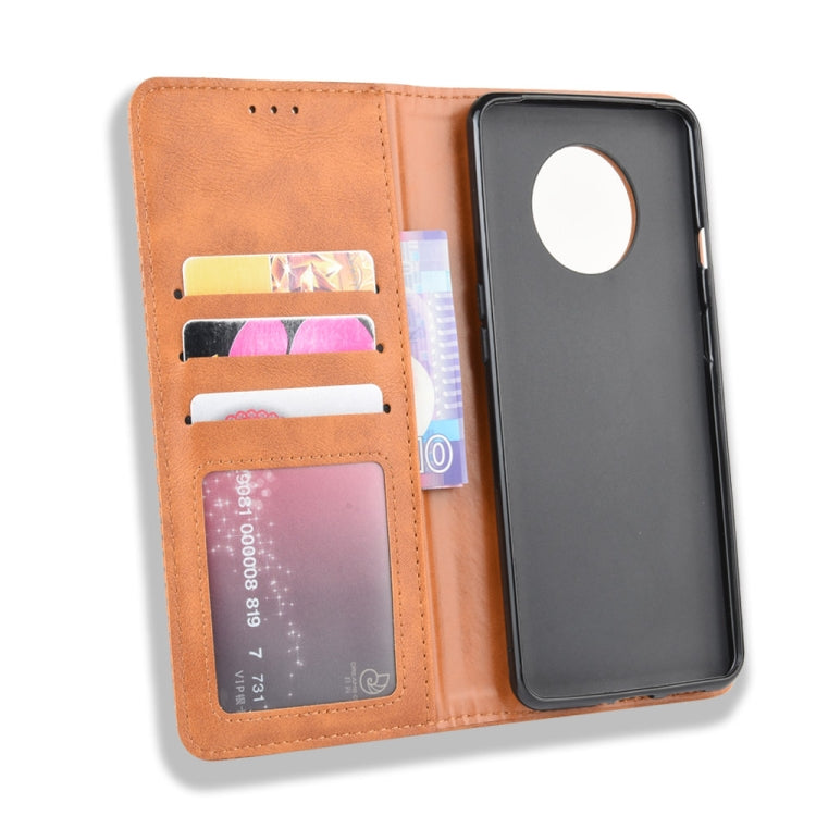 For OnePlus 7T Pro  Magnetic Buckle Retro Crazy Horse Texture Horizontal Flip Leather Case with Holder & Card Slots & Photo Frame