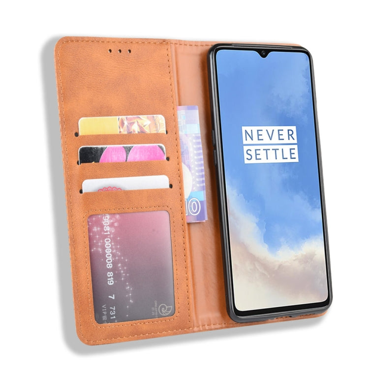 For OnePlus 7T Pro  Magnetic Buckle Retro Crazy Horse Texture Horizontal Flip Leather Case with Holder & Card Slots & Photo Frame