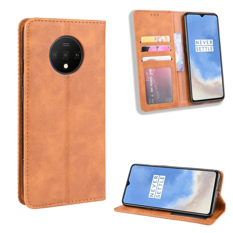 For OnePlus 7T Pro  Magnetic Buckle Retro Crazy Horse Texture Horizontal Flip Leather Case with Holder & Card Slots & Photo Frame
