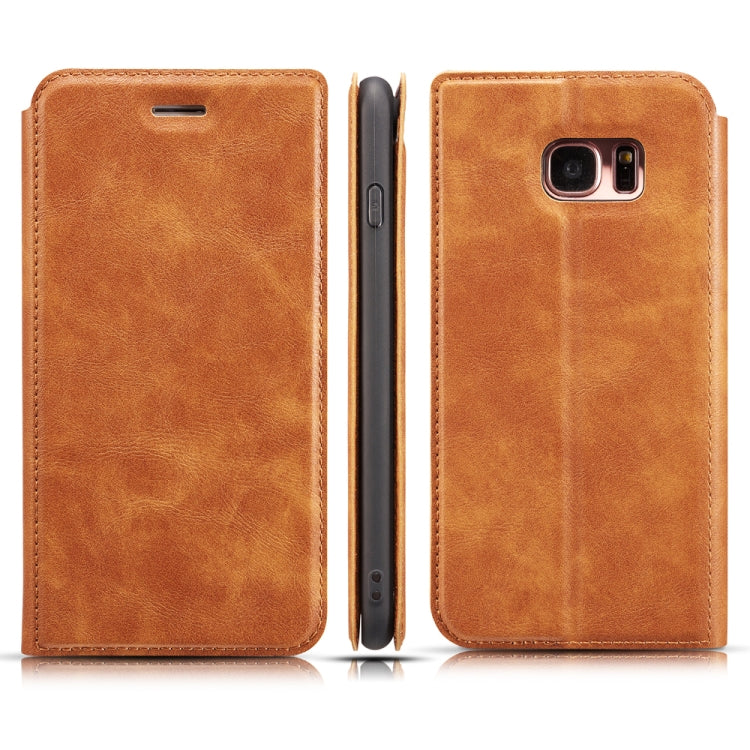 For Galaxy S7 Retro Simple Ultra-thin Magnetic Leather Case with Holder & Card Slots & Lanyard