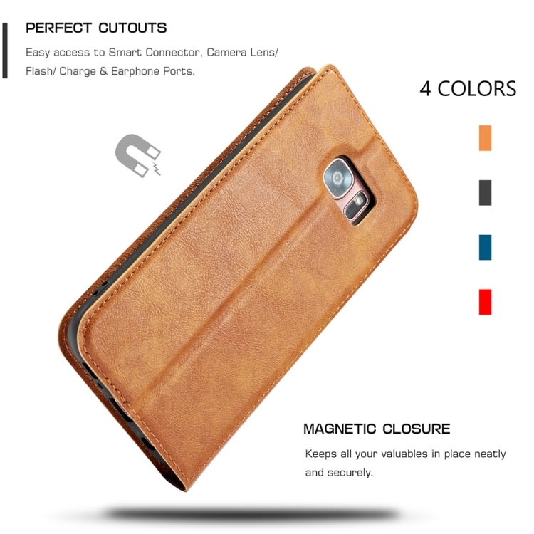 For Galaxy S7 Retro Simple Ultra-thin Magnetic Leather Case with Holder & Card Slots & Lanyard