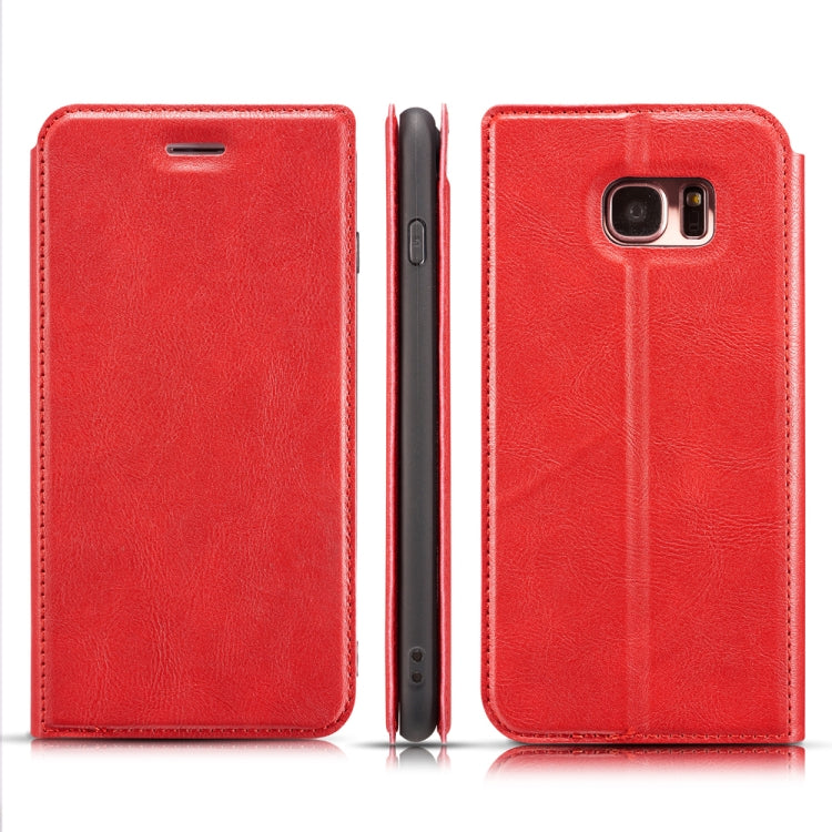 For Galaxy S7 Retro Simple Ultra-thin Magnetic Leather Case with Holder & Card Slots & Lanyard