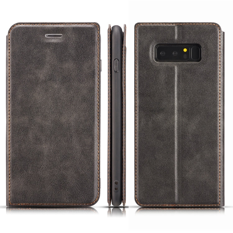 For Galaxy Note 8 Plus Retro Simple Ultra-thin Magnetic Leather Case with Holder & Card Slots & Lanyard