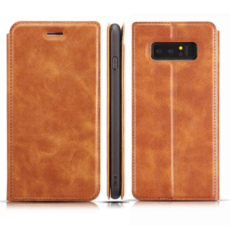 For Galaxy Note 8 Plus Retro Simple Ultra-thin Magnetic Leather Case with Holder & Card Slots & Lanyard