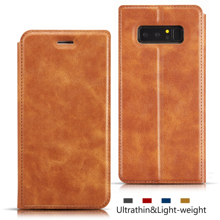 For Galaxy Note 8 Plus Retro Simple Ultra-thin Magnetic Leather Case with Holder & Card Slots & Lanyard