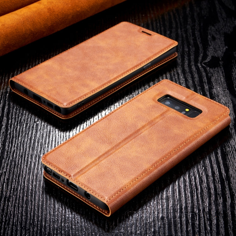 For Galaxy Note 8 Plus Retro Simple Ultra-thin Magnetic Leather Case with Holder & Card Slots & Lanyard