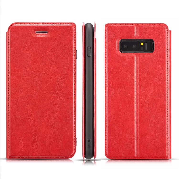 For Galaxy Note 8 Plus Retro Simple Ultra-thin Magnetic Leather Case with Holder & Card Slots & Lanyard