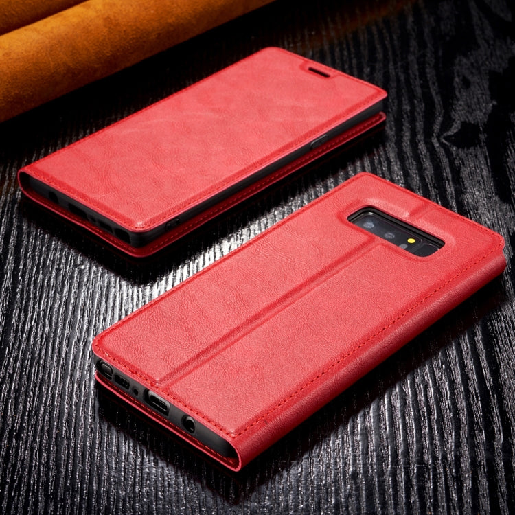 For Galaxy Note 8 Plus Retro Simple Ultra-thin Magnetic Leather Case with Holder & Card Slots & Lanyard