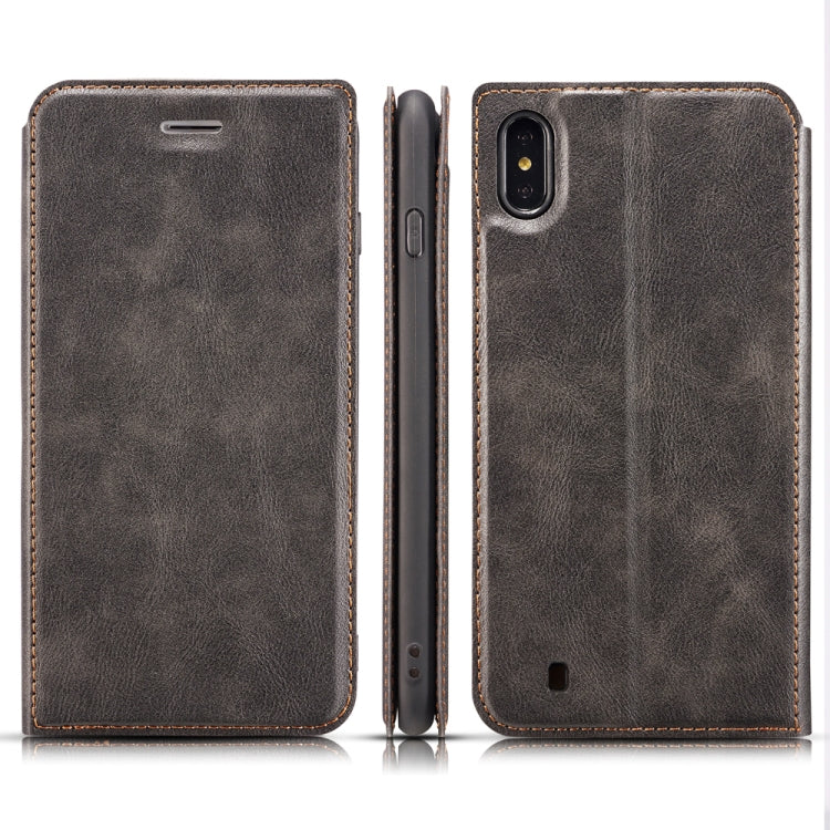 For Galaxy A10 Retro Simple Ultra-thin Magnetic Leather Case with Holder & Card Slots & Lanyard