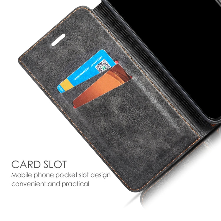 For Galaxy A10 Retro Simple Ultra-thin Magnetic Leather Case with Holder & Card Slots & Lanyard