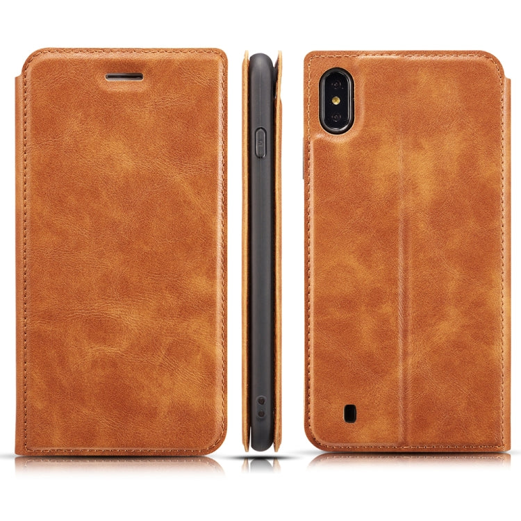 For Galaxy A10 Retro Simple Ultra-thin Magnetic Leather Case with Holder & Card Slots & Lanyard