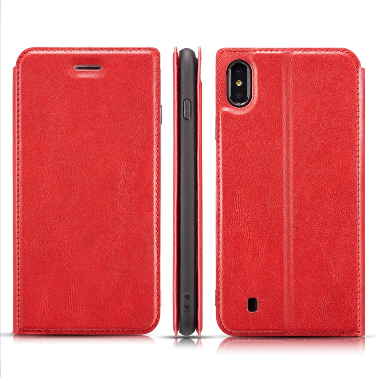 For Galaxy A10 Retro Simple Ultra-thin Magnetic Leather Case with Holder & Card Slots & Lanyard