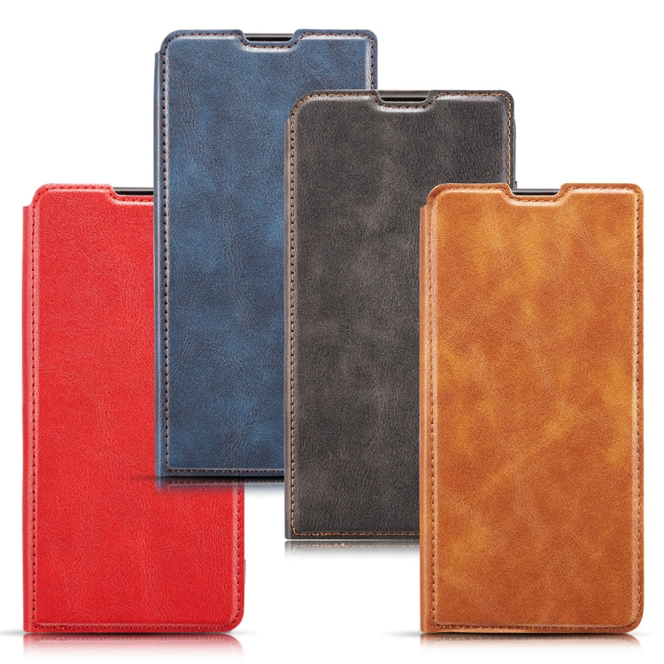 For Galaxy A70s Retro Simple Ultra-thin Magnetic Leather Case with Holder & Card Slots & Lanyard