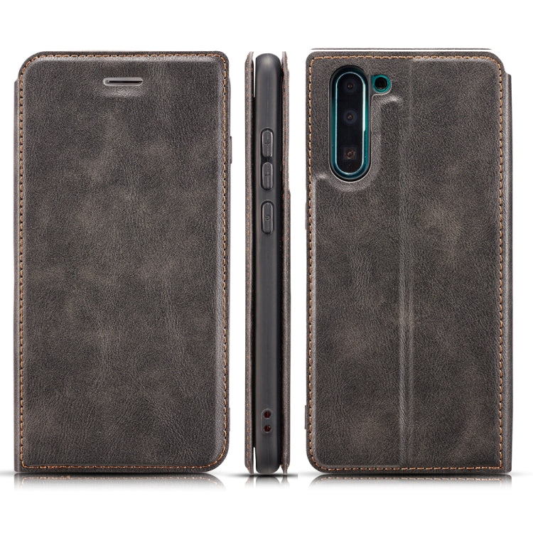 For Galaxy Note10 Retro Simple Ultra-thin Magnetic Leather Case with Holder & Card Slots & Lanyard