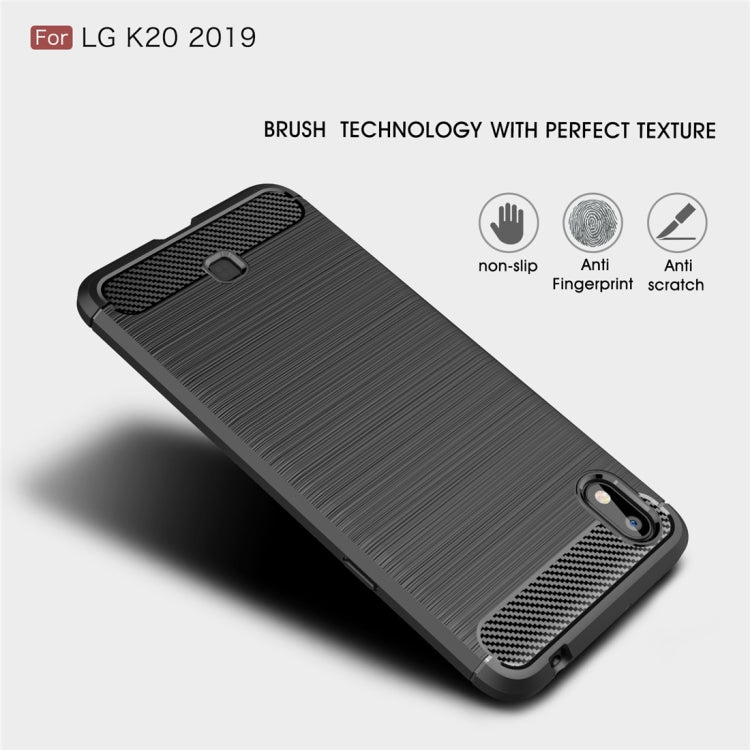 For LG K20ï¼ˆ2019ï¼‰Brushed Texture Carbon Fiber TPU Case(Red)