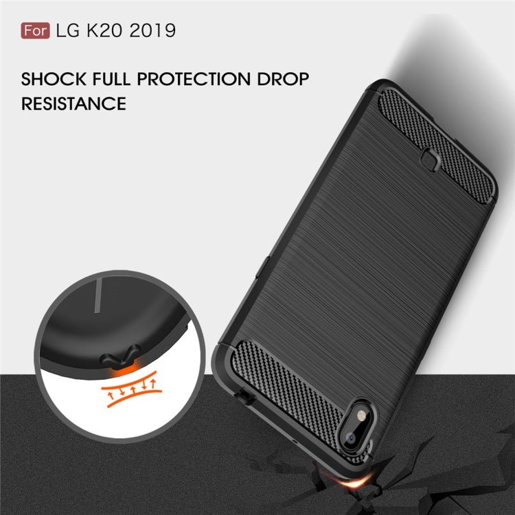 For LG K20ï¼ˆ2019ï¼‰Brushed Texture Carbon Fiber TPU Case(Red)