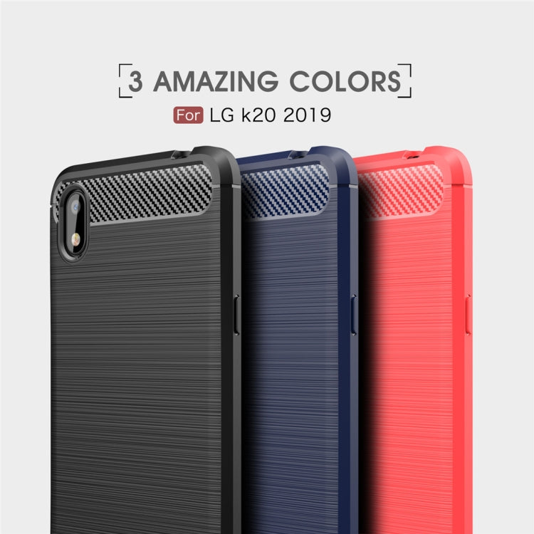 For LG K20ï¼ˆ2019ï¼‰Brushed Texture Carbon Fiber TPU Case(Red)