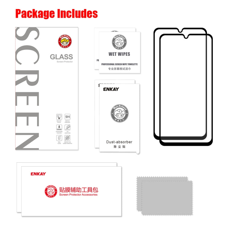 For Moto G8 Plus 2 PCS ENKAY Hat-prince Full Glue 0.26mm 9H 2.5D Tempered Glass Full Coverage Film