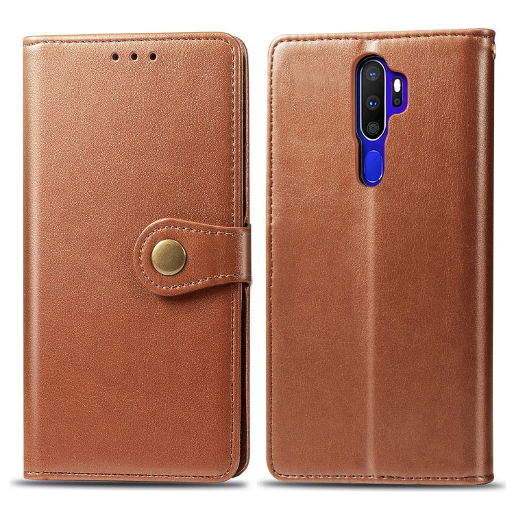 For OPPO A5 2020 / A9 2020 Retro Solid Color Leather Buckle Phone Case with Lanyard & Photo Frame & Card Slot & Wallet & Stand Function