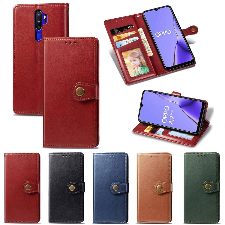 For OPPO A5 2020 / A9 2020 Retro Solid Color Leather Buckle Phone Case with Lanyard & Photo Frame & Card Slot & Wallet & Stand Function