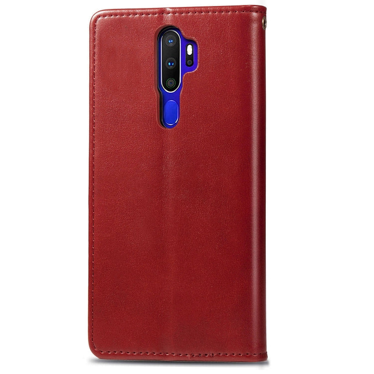 For OPPO A5 2020 / A9 2020 Retro Solid Color Leather Buckle Phone Case with Lanyard & Photo Frame & Card Slot & Wallet & Stand Function