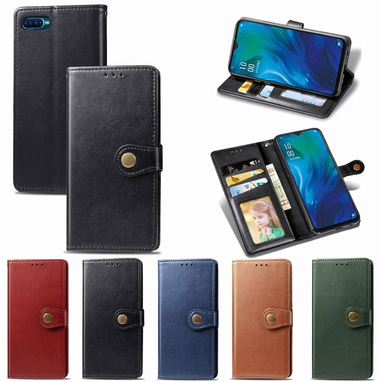 For OPPO Reno A   Retro Solid Color Leather Buckle Phone Case with Lanyard & Photo Frame & Card Slot & Wallet & Stand Function