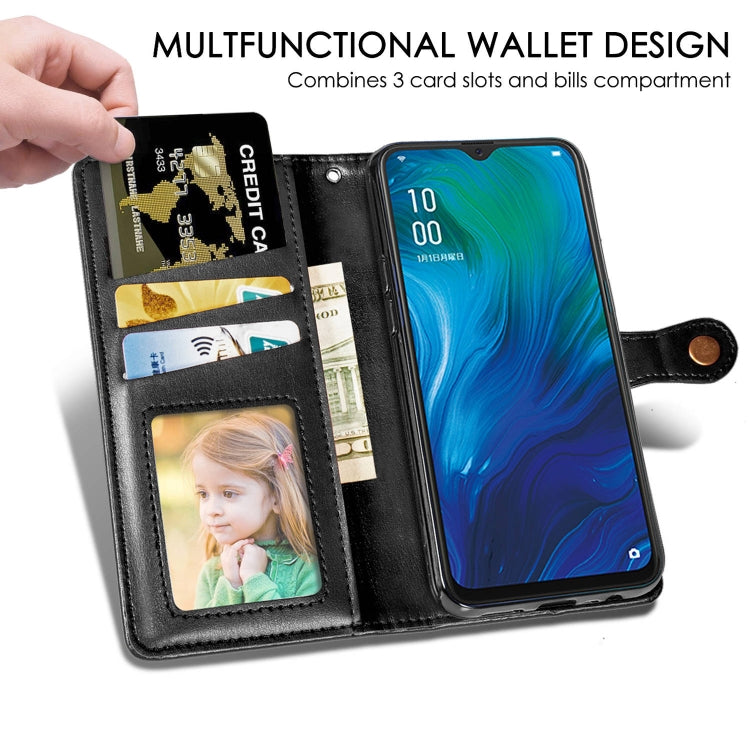 For OPPO Reno A   Retro Solid Color Leather Buckle Phone Case with Lanyard & Photo Frame & Card Slot & Wallet & Stand Function