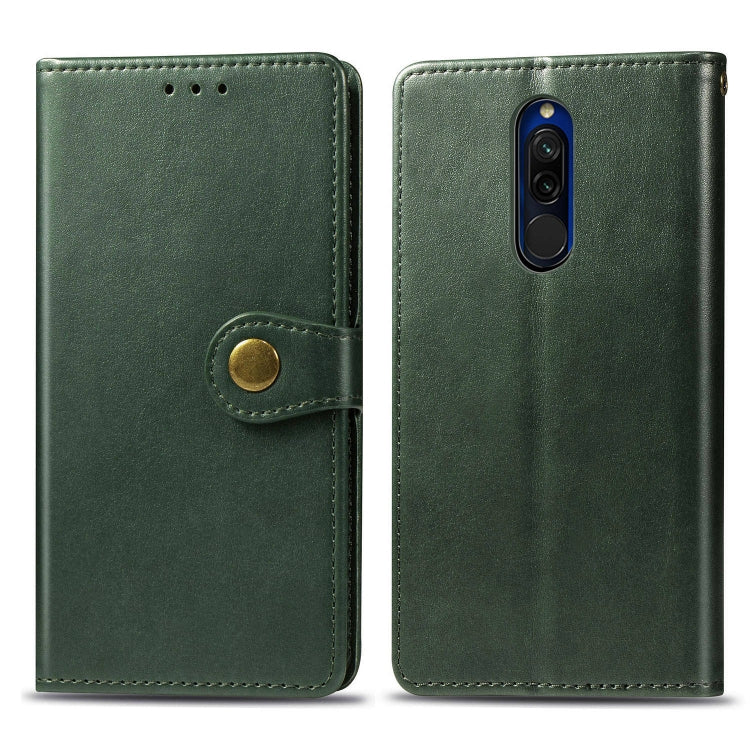 For Xiaomi Redmi 8 Retro Solid Color Leather Buckle Phone Case with Lanyard & Photo Frame & Card Slot & Wallet & Stand Function