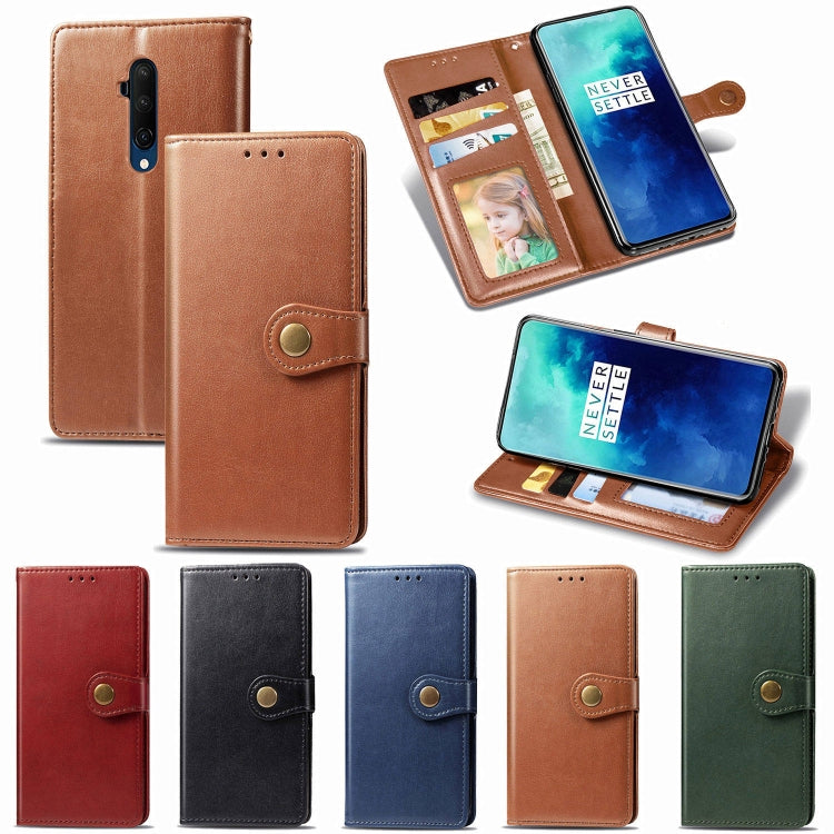 For One Plus 7T Pro Retro Solid Color Leather Buckle Phone Case with Lanyard & Photo Frame & Card Slot & Wallet & Stand Function