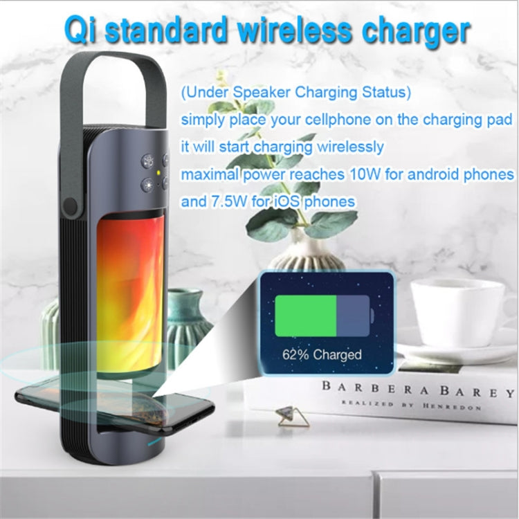 Versatile Outdoor Emergency Light Flame Light Wireless Charging Bluetooth Speaker(Black)