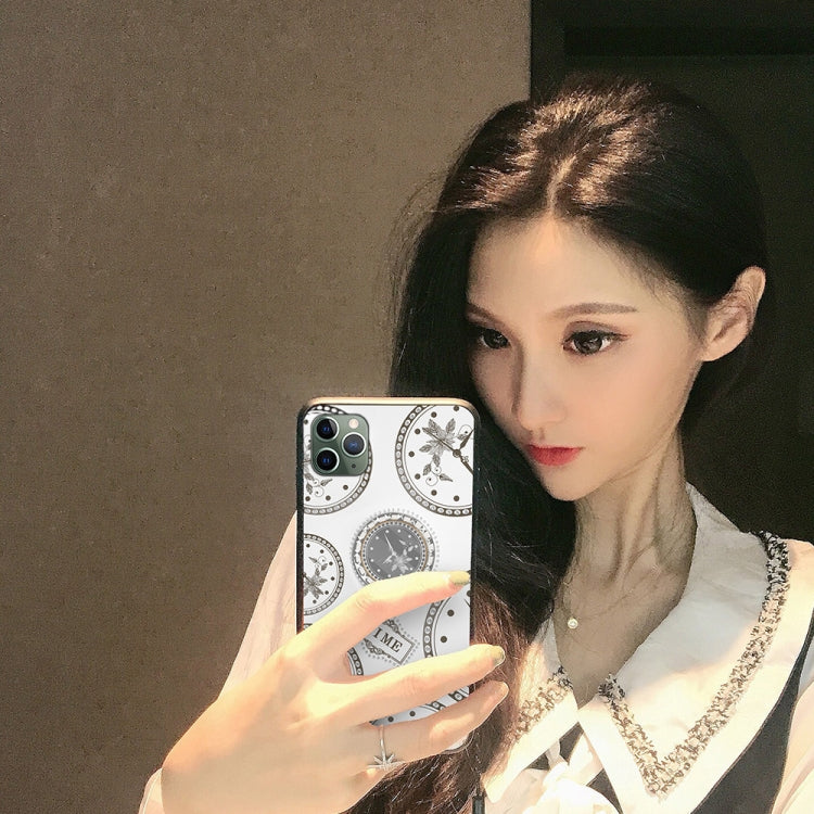For iPhone 11 Pro Max Fashion Clock Pattern Rhinestone Mobile Phone Shell with Bracket / Hand Rope / Lanyard