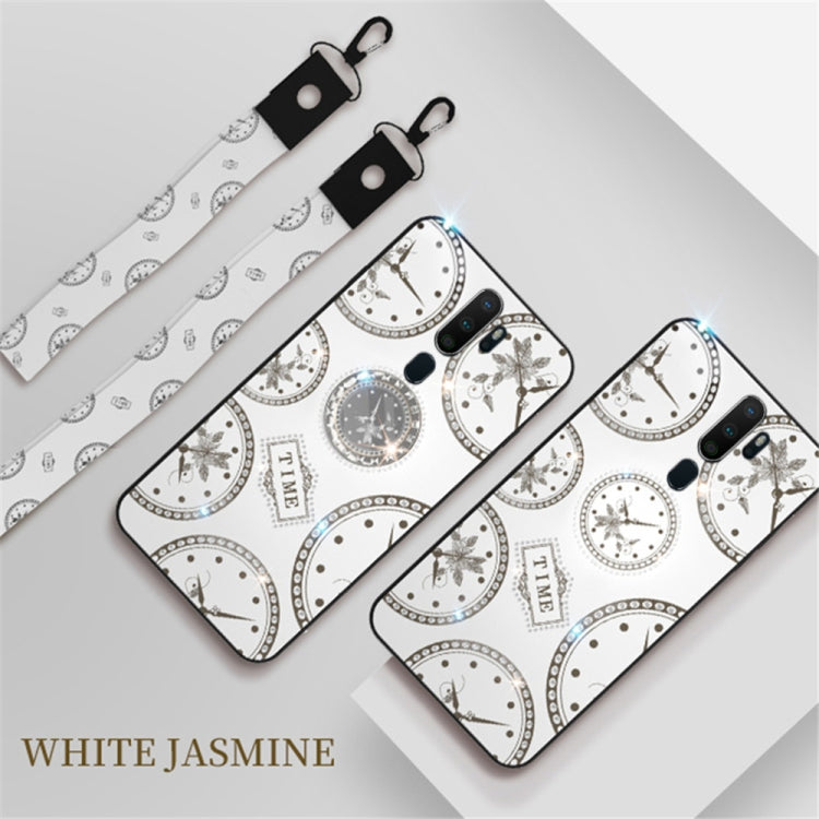 For OPPO A11 / A9 (2020) Fashion Clock Pattern Rhinestone Mobile Phone Shell with Bracket / Hand Rope / Lanyard