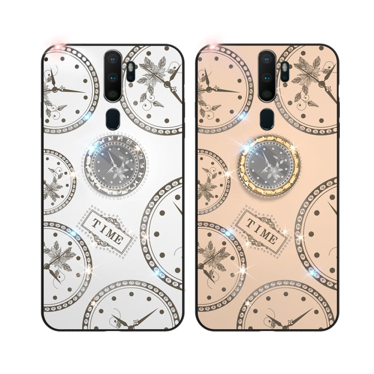 For OPPO A11 / A9 (2020) Fashion Clock Pattern Rhinestone Mobile Phone Shell with Bracket / Hand Rope / Lanyard