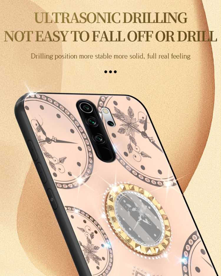 For Xiaomi Redmi Note 8 Pro Fashion Clock Pattern Rhinestone Mobile Phone Shell with Bracket / Hand Rope / Lanyard