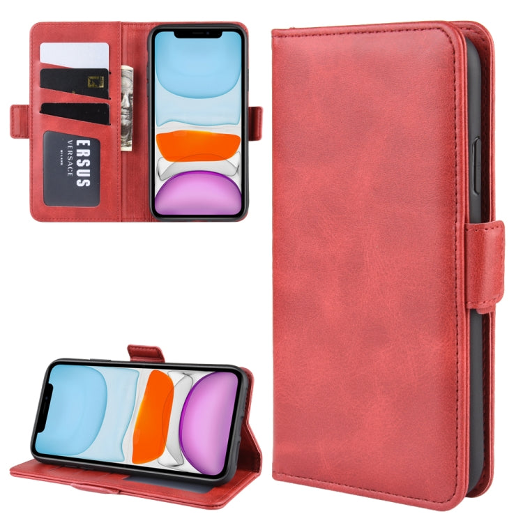 For iPhone 11 Double Buckle Crazy Horse Business Mobile Phone Holster with Card Wallet Bracket Function
