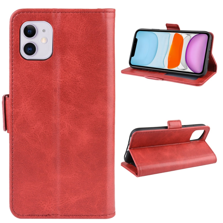 For iPhone 11 Double Buckle Crazy Horse Business Mobile Phone Holster with Card Wallet Bracket Function