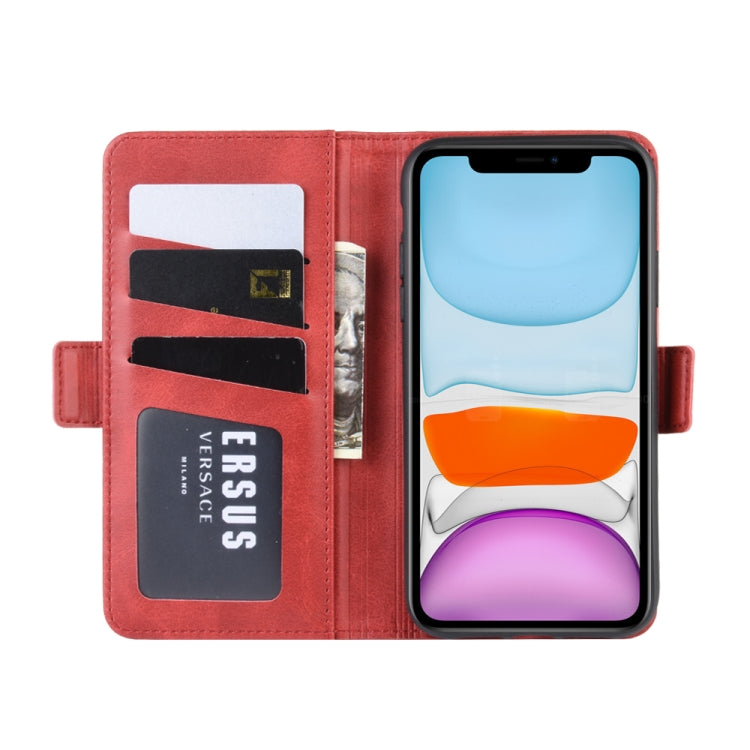 For iPhone 11 Double Buckle Crazy Horse Business Mobile Phone Holster with Card Wallet Bracket Function