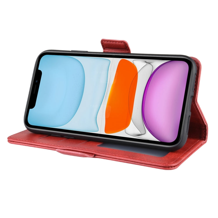 For iPhone 11 Double Buckle Crazy Horse Business Mobile Phone Holster with Card Wallet Bracket Function