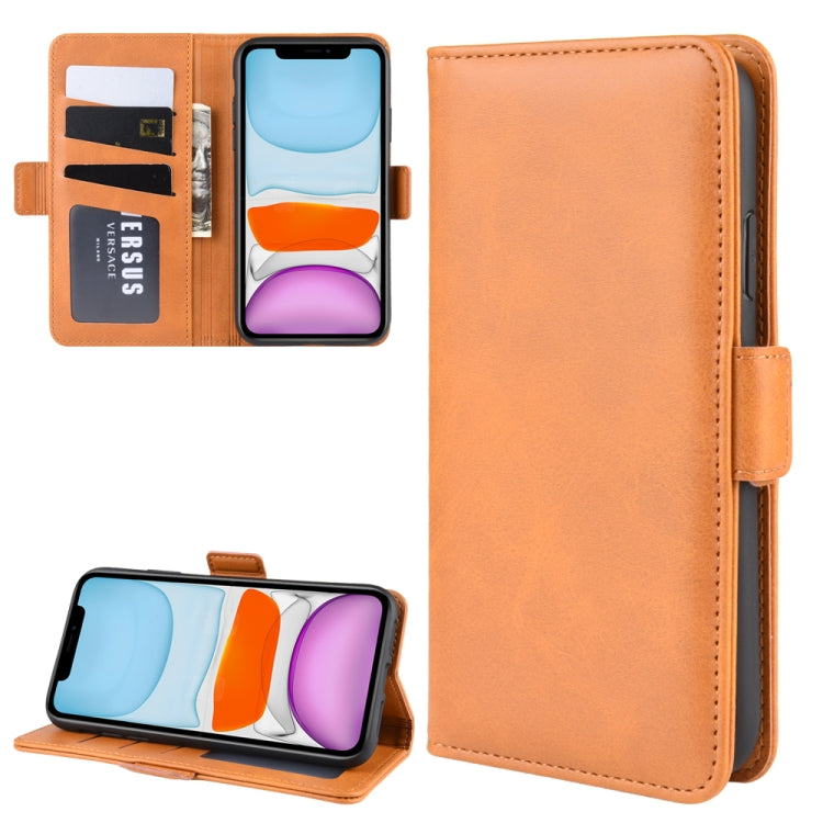 For iPhone 11 Double Buckle Crazy Horse Business Mobile Phone Holster with Card Wallet Bracket Function