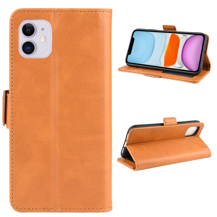 For iPhone 11 Double Buckle Crazy Horse Business Mobile Phone Holster with Card Wallet Bracket Function