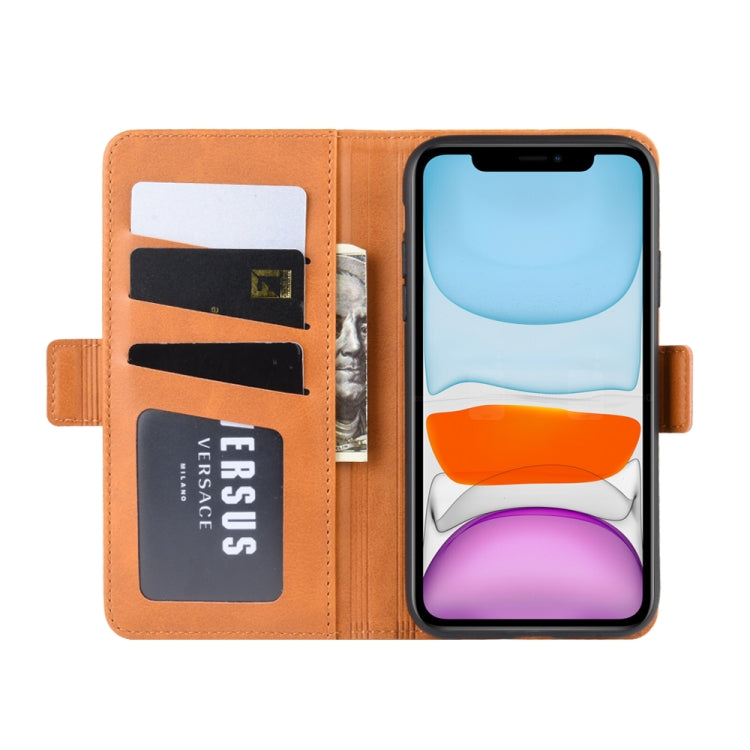 For iPhone 11 Double Buckle Crazy Horse Business Mobile Phone Holster with Card Wallet Bracket Function