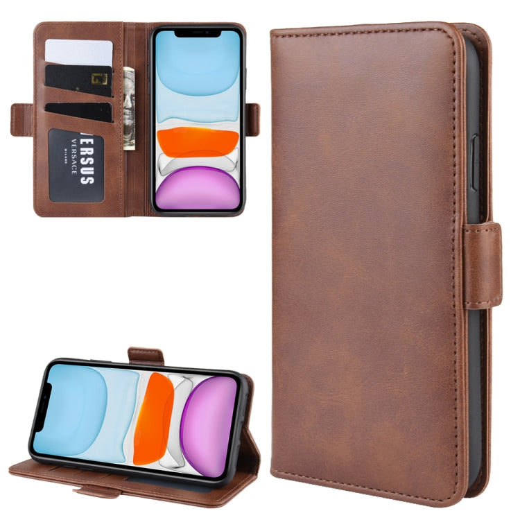 For iPhone 11 Double Buckle Crazy Horse Business Mobile Phone Holster with Card Wallet Bracket Function