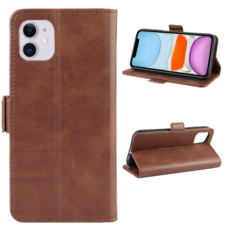 For iPhone 11 Double Buckle Crazy Horse Business Mobile Phone Holster with Card Wallet Bracket Function